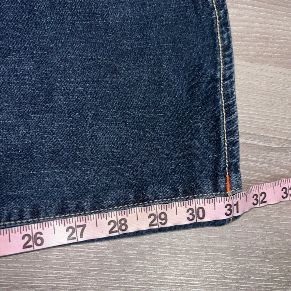 NWOT True Religion Mens 36 Geno Relaxed Slim Jeans Dark Wash Orange Stitch Y2K